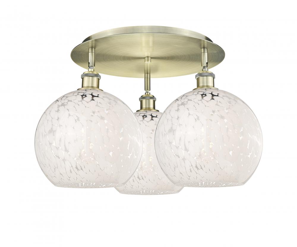 White Mouchette - 3 Light - 22 inch - Antique Brass - Semi-Flush Mount