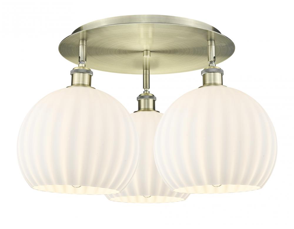White Venetian - 3 Light - 22 inch - Antique Brass - Semi-Flush Mount