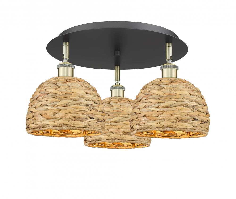 Woven Rattan - 3 Light - 20 inch - Black Antique Brass - Semi-Flush Mount