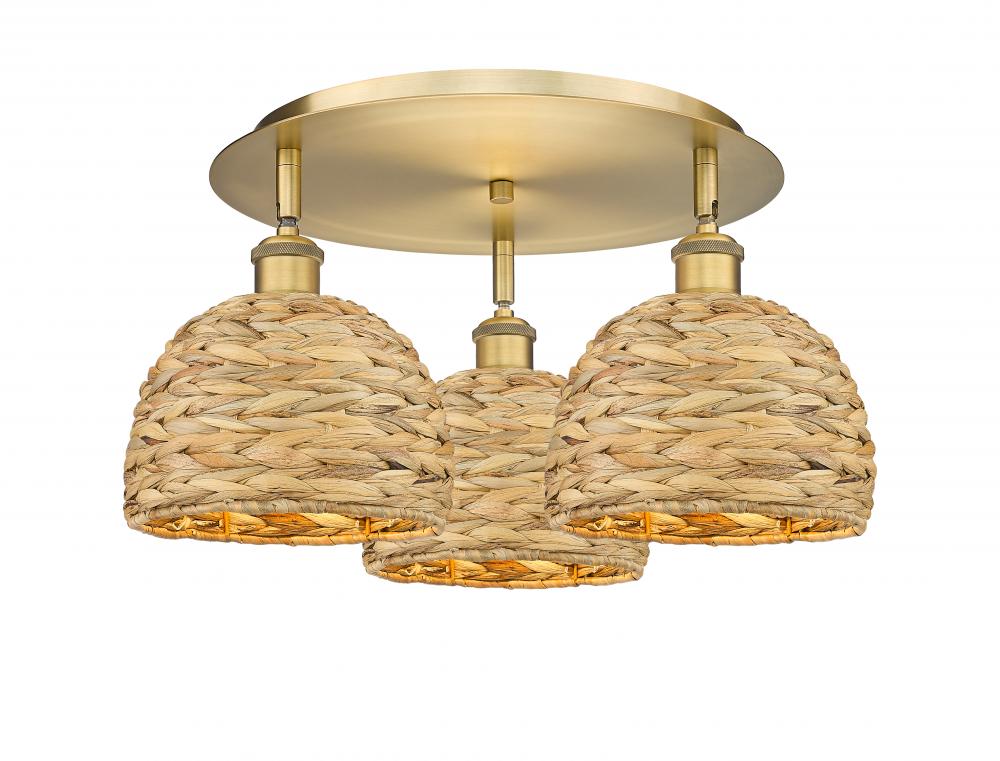 Woven Rattan - 3 Light - 20 inch - Brushed Brass - Semi-Flush Mount