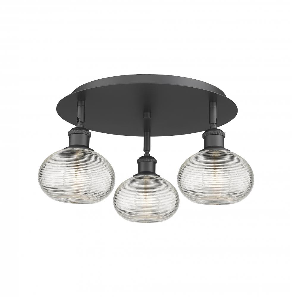 Ithaca - 3 Light - 18 inch - Matte Black - Flush Mount