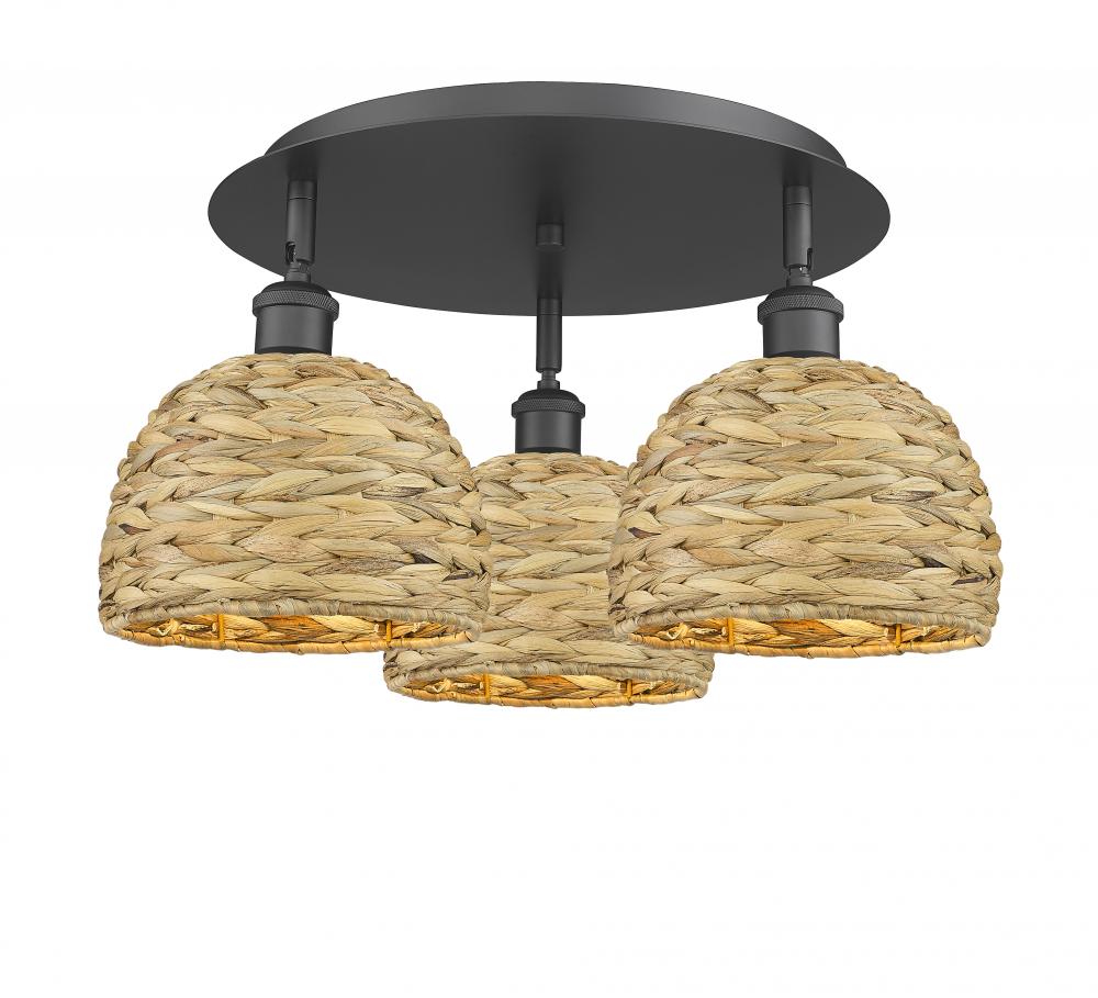 Woven Rattan - 3 Light - 20 inch - Matte Black - Semi-Flush Mount