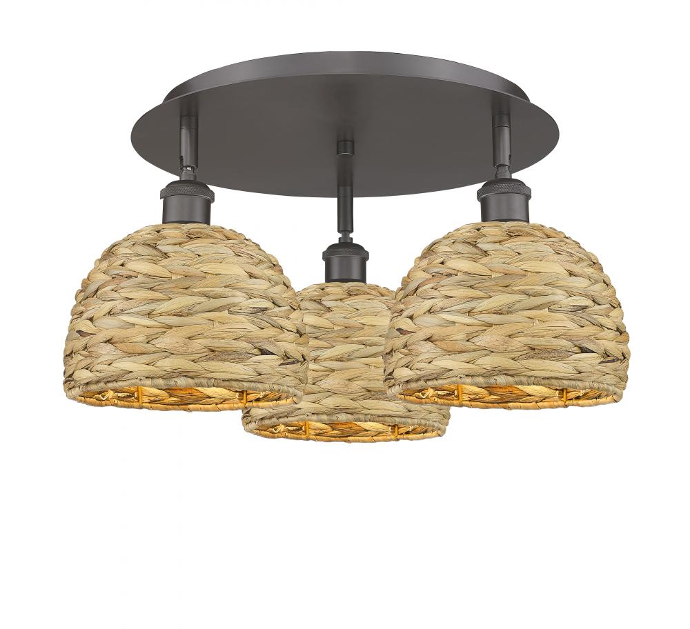 Woven Rattan - 3 Light - 20 inch - Oil Rubbed Bronze - Semi-Flush Mount