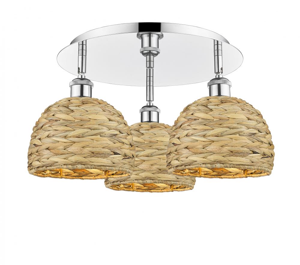 Woven Rattan - 3 Light - 20 inch - Polished Chrome - Semi-Flush Mount