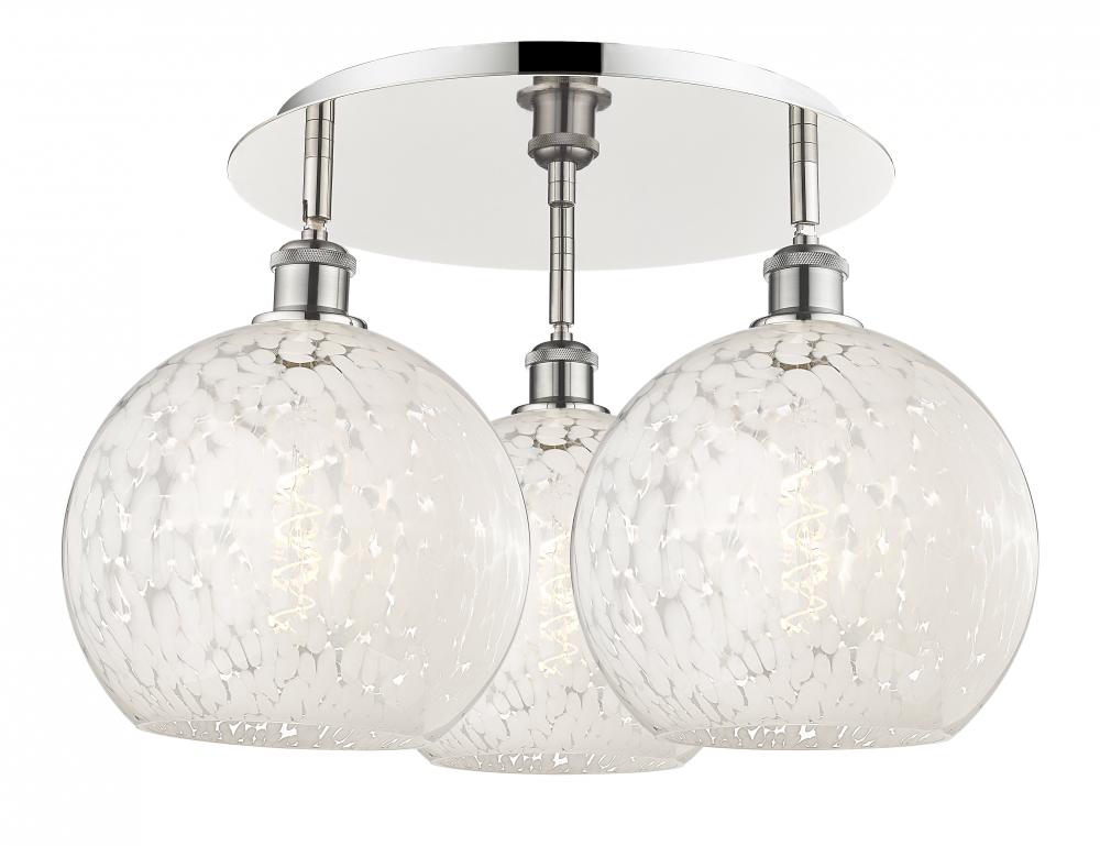 White Mouchette - 3 Light - 22 inch - Polished Nickel - Semi-Flush Mount