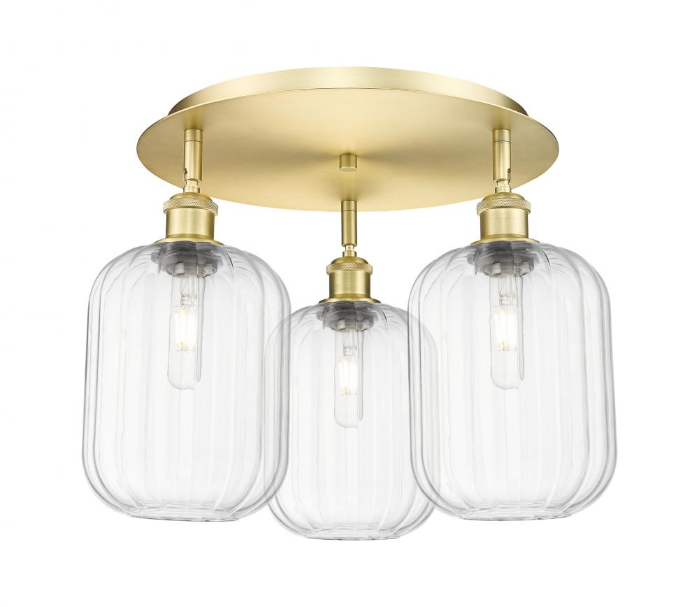 Preston Cylinder - 3 Light - 19 inch - Satin Gold - Semi-Flush Mount