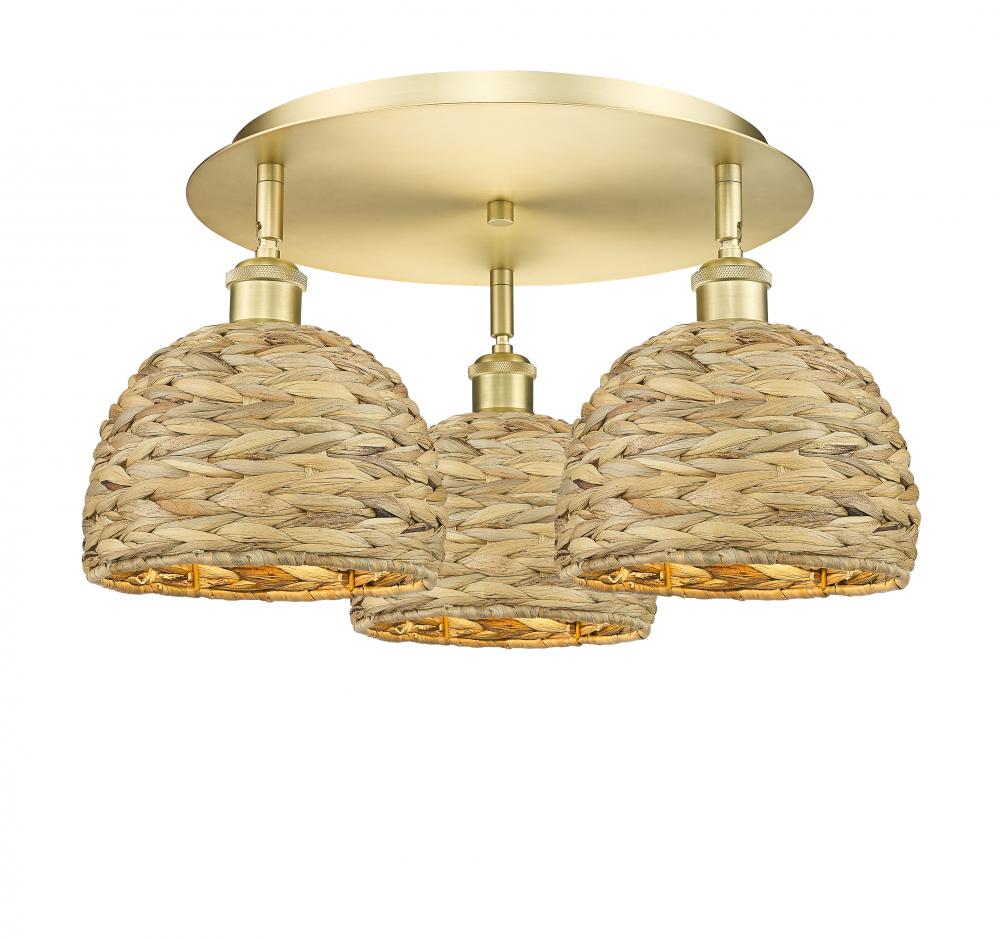 Woven Rattan - 3 Light - 20 inch - Satin Gold - Semi-Flush Mount