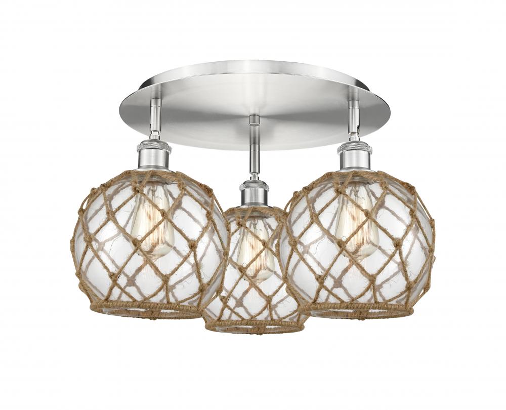 Farmhouse Rope - 3 Light - 20 inch - Satin Nickel - Semi-Flush Mount