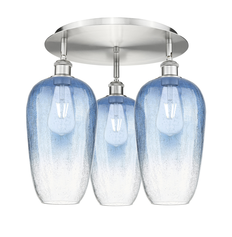 Brookhaven Flute - 3 Light - 19 inch - Satin Nickel - Semi-Flush Mount