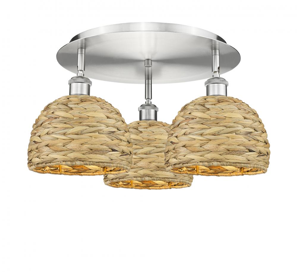 Woven Rattan - 3 Light - 20 inch - Satin Nickel - Semi-Flush Mount