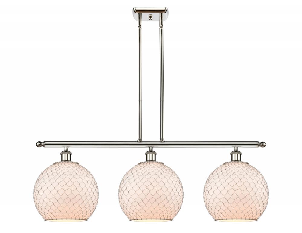 Farmhouse Chicken Wire - 3 Light - 37 inch - Polished Nickel - Cord hung - Island Light