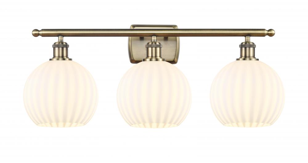 White Venetian - 3 Light - 28 inch - Antique Brass - Bath Vanity Light