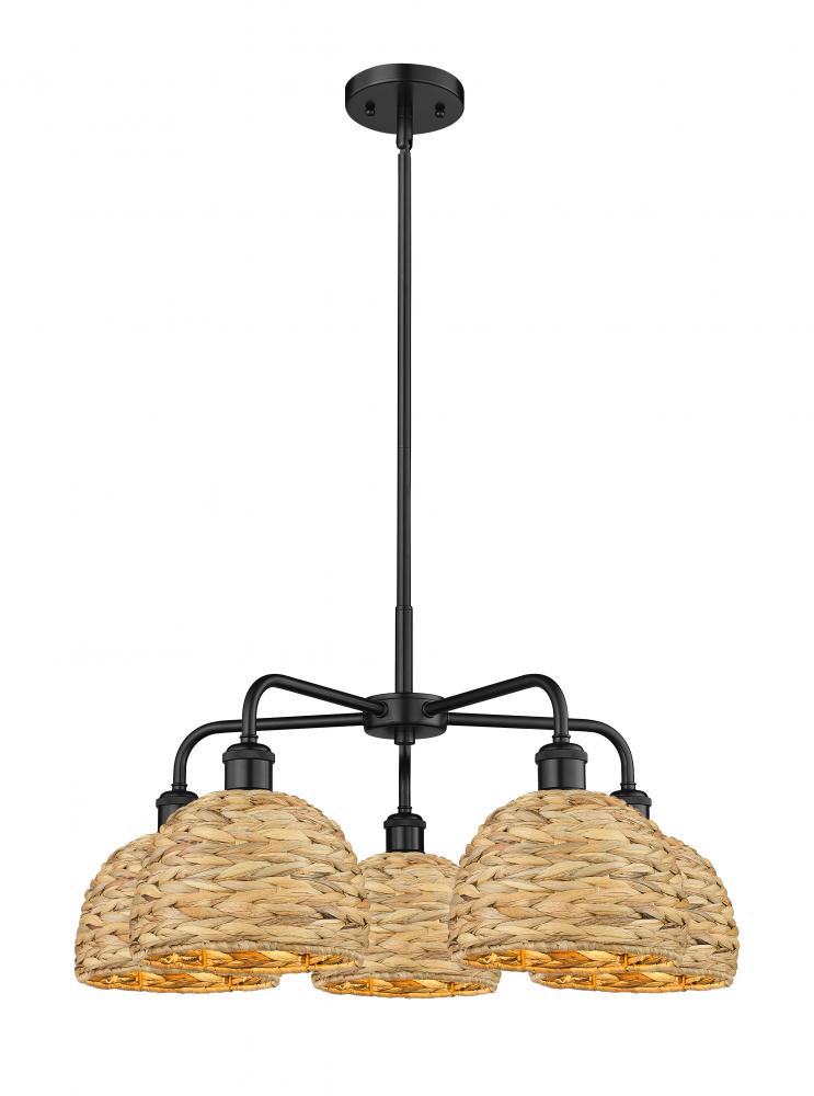 Woven Rattan - 5 Light - 27 inch - Matte Black - Stem hung - Chandelier