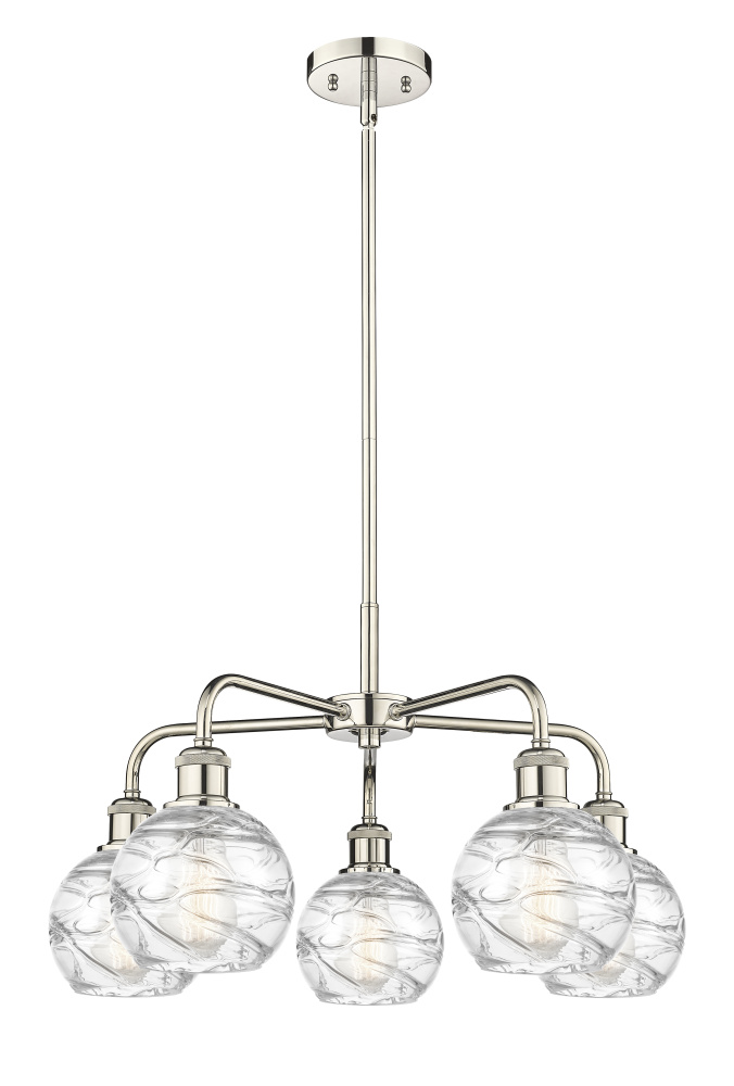 Athens Deco Swirl - 5 Light - 24 inch - Polished Nickel - Stem hung - Chandelier