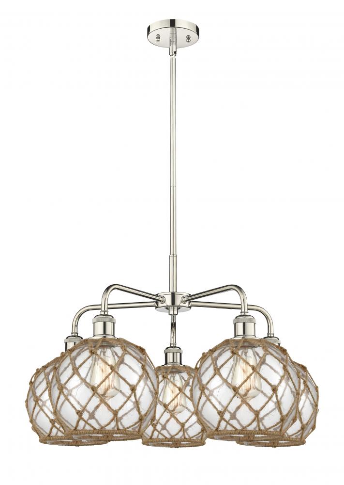Farmhouse Rope - 5 Light - 27 inch - Polished Nickel - Stem hung - Chandelier