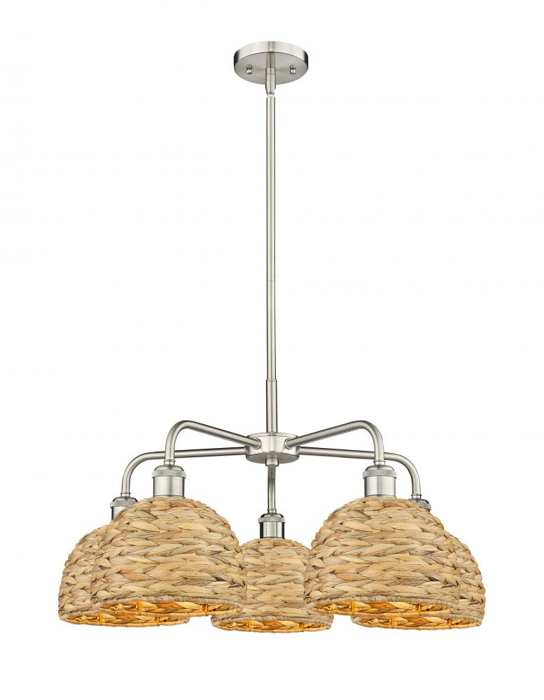 Woven Rattan - 5 Light - 27 inch - Satin Nickel - Stem hung - Chandelier