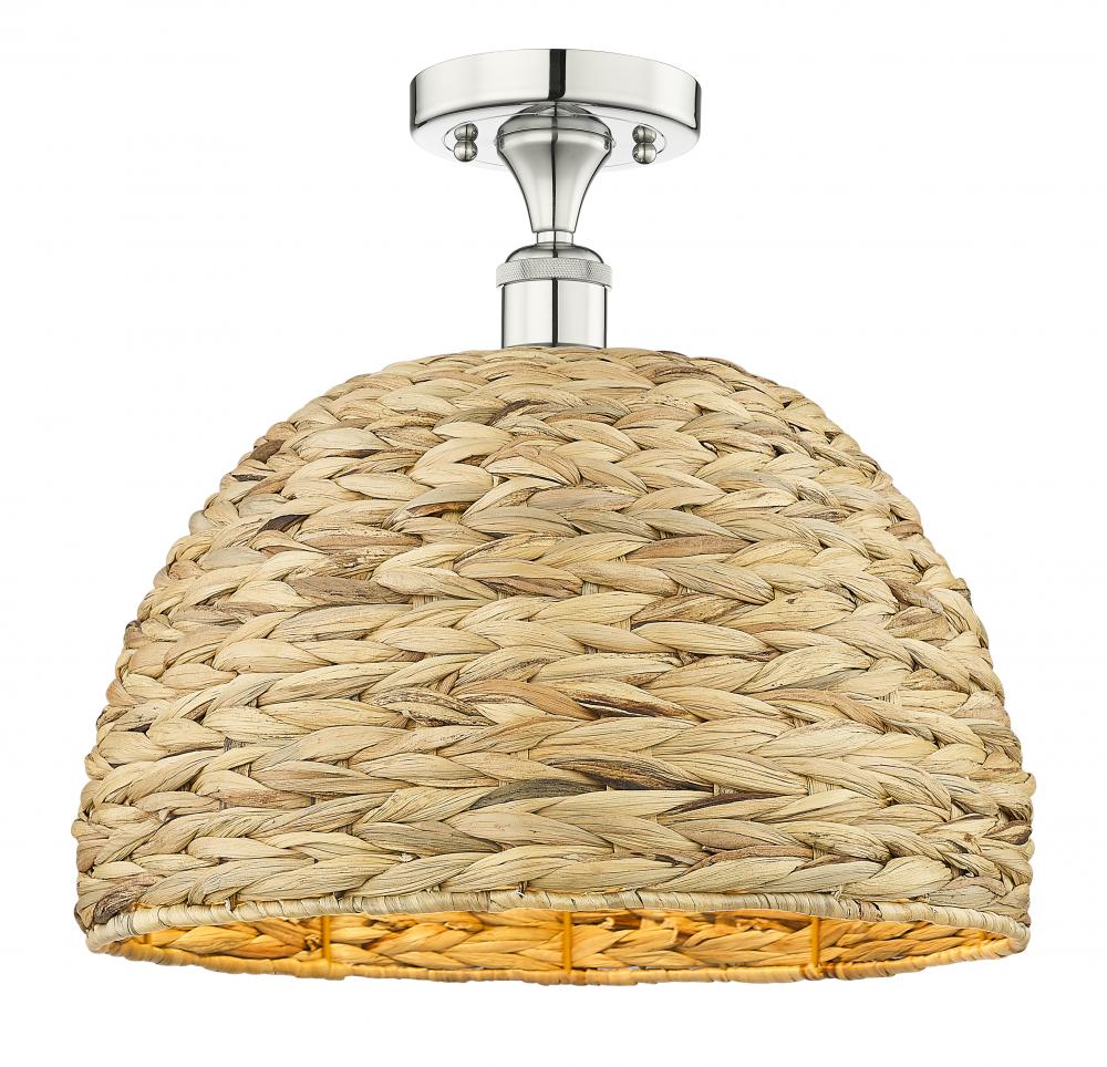 Woven Rattan - 1 Light - 16 inch - Polished Nickel - Semi-Flush Mount