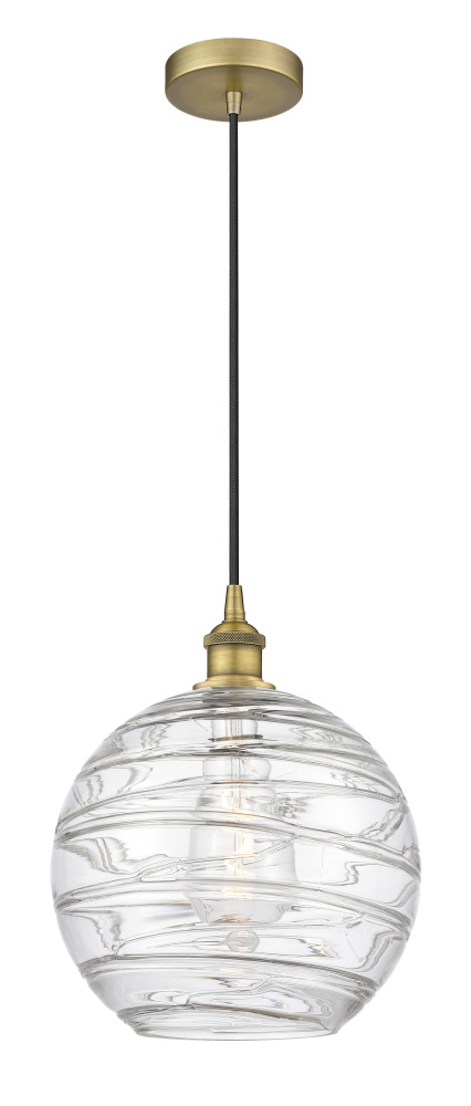 Athens Deco Swirl - 1 Light - 12 inch - Brushed Brass - Cord hung - Mini Pendant