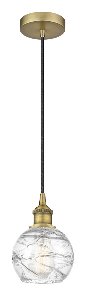 Athens Deco Swirl - 1 Light - 6 inch - Brushed Brass - Cord hung - Mini Pendant