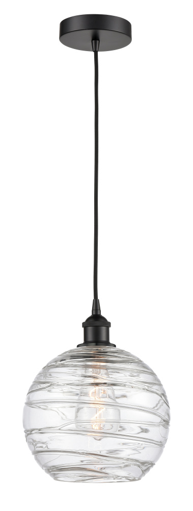 Athens Deco Swirl - 1 Light - 10 inch - Matte Black - Cord hung - Mini Pendant