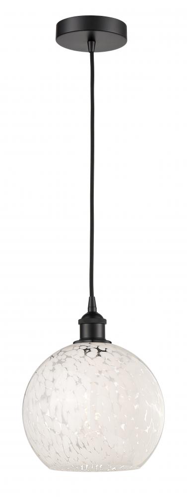 White Mouchette - 1 Light - 10 inch - Matte Black - Cord Hung - Mini Pendant