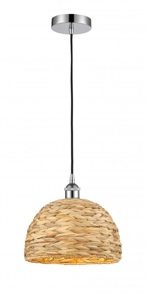 Woven Rattan - 1 Light - 12 inch - Polished Chrome - Cord hung - Mini Pendant