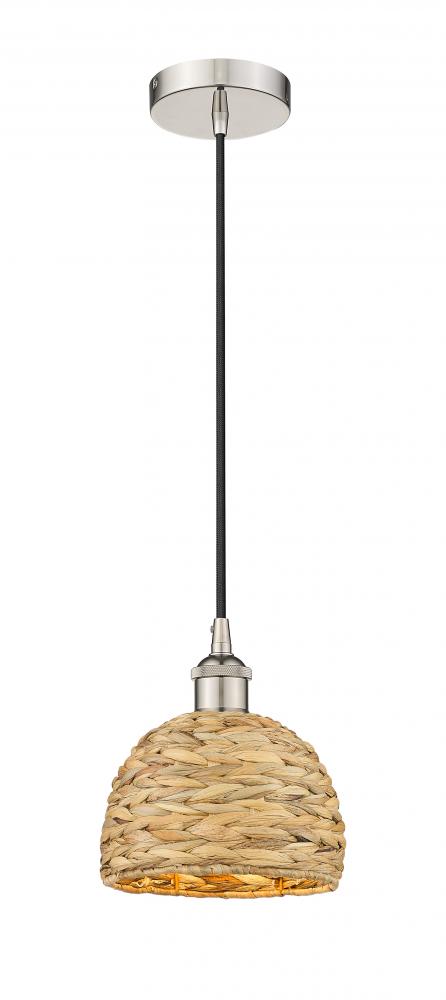 Woven Rattan - 1 Light - 8 inch - Polished Nickel - Mini Pendant