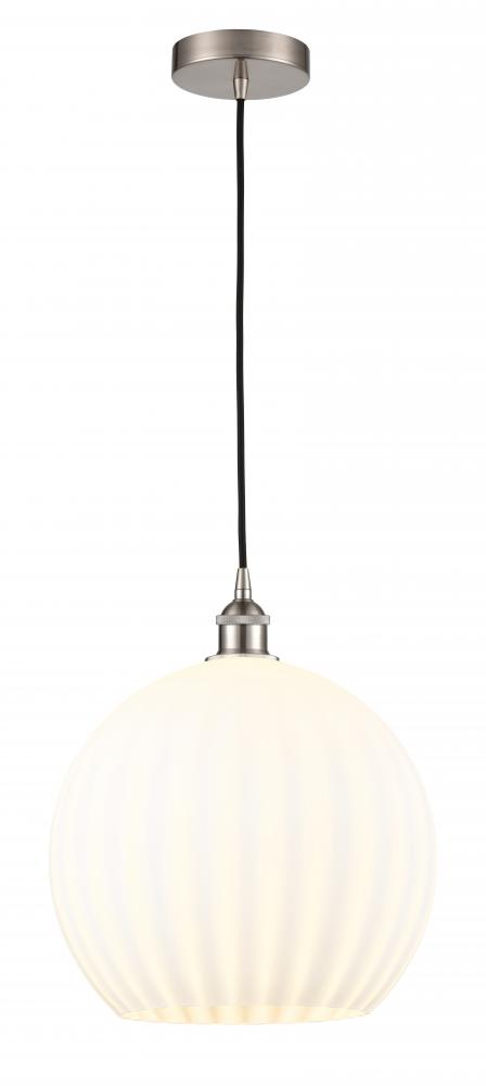 White Venetian - 1 Light - 14 inch - Brushed Satin Nickel - Cord Hung - Pendant