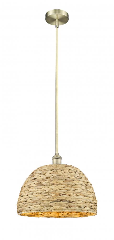 Woven Rattan - 1 Light - 16 inch - Antique Brass - Stem hung - Mini Pendant