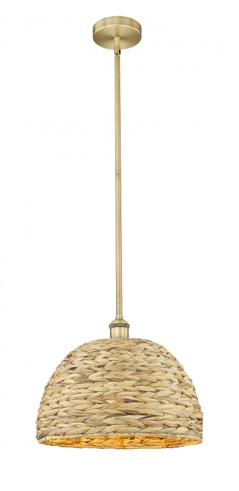 Woven Rattan - 1 Light - 16 inch - Brushed Brass - Stem hung - Mini Pendant