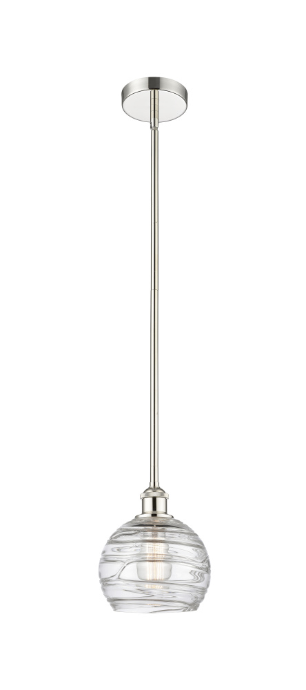 Athens Deco Swirl - 1 Light - 8 inch - Polished Nickel - Stem hung - Mini Pendant