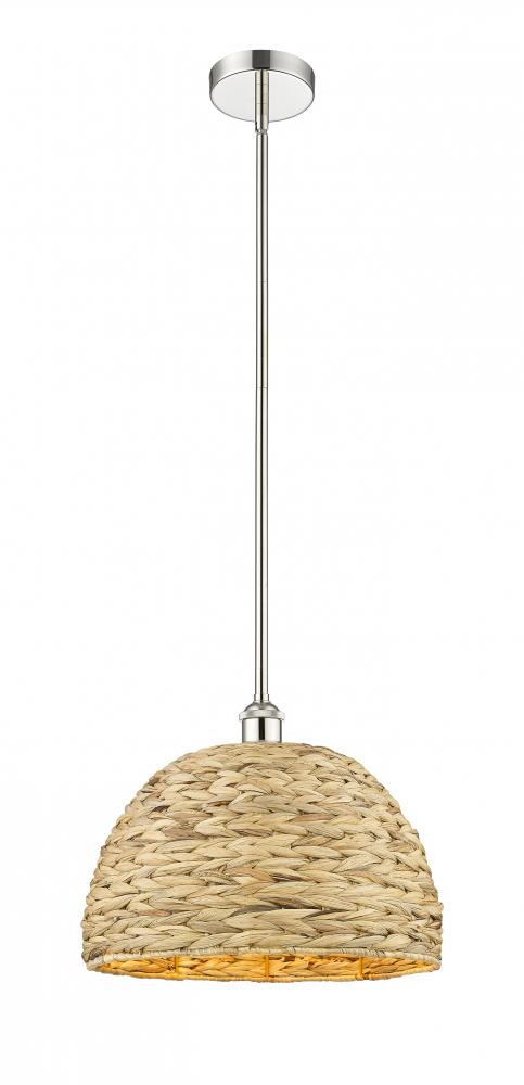 Woven Rattan - 1 Light - 16 inch - Polished Nickel - Stem hung - Mini Pendant