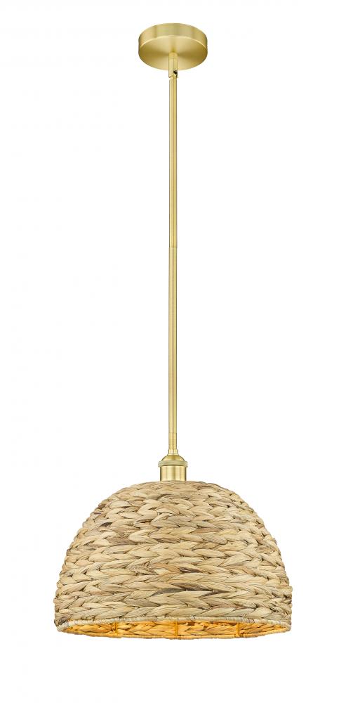 Woven Rattan - 1 Light - 16 inch - Satin Gold - Stem hung - Mini Pendant