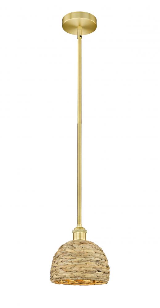 Woven Rattan - 1 Light - 8 inch - Satin Gold - Mini Pendant