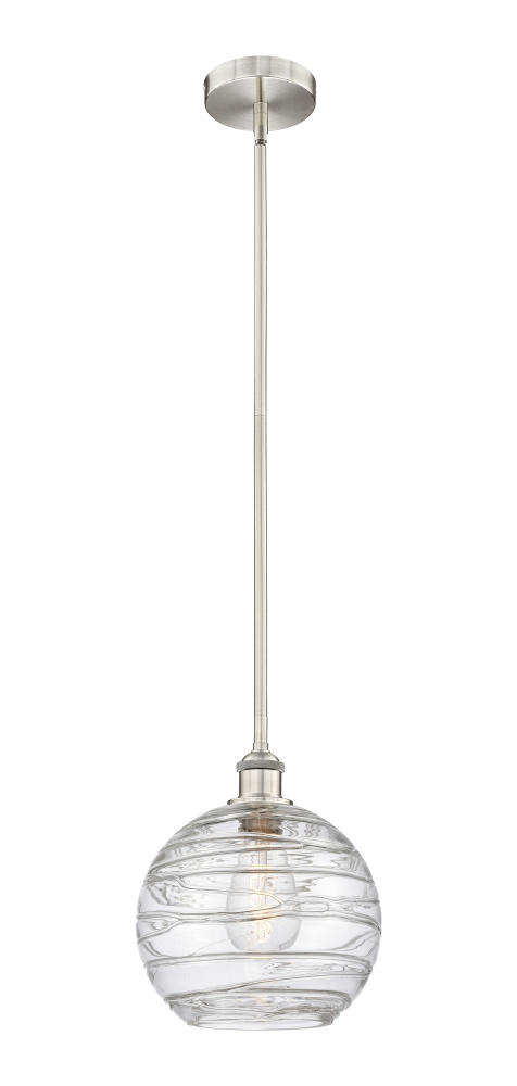 Athens Deco Swirl - 1 Light - 10 inch - Brushed Satin Nickel - Stem hung - Mini Pendant