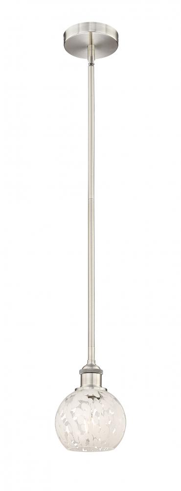 White Mouchette - 1 Light - 6 inch - Brushed Satin Nickel - Stem Hung - Mini Pendant