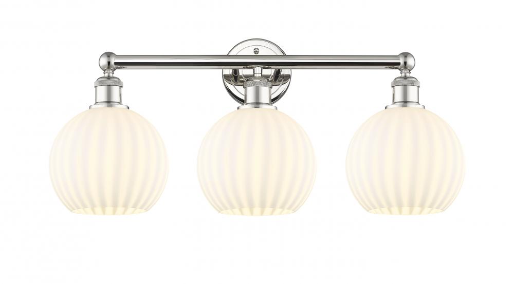 White Venetian - 3 Light - 26 inch - Polished Nickel - Bath Vanity Light