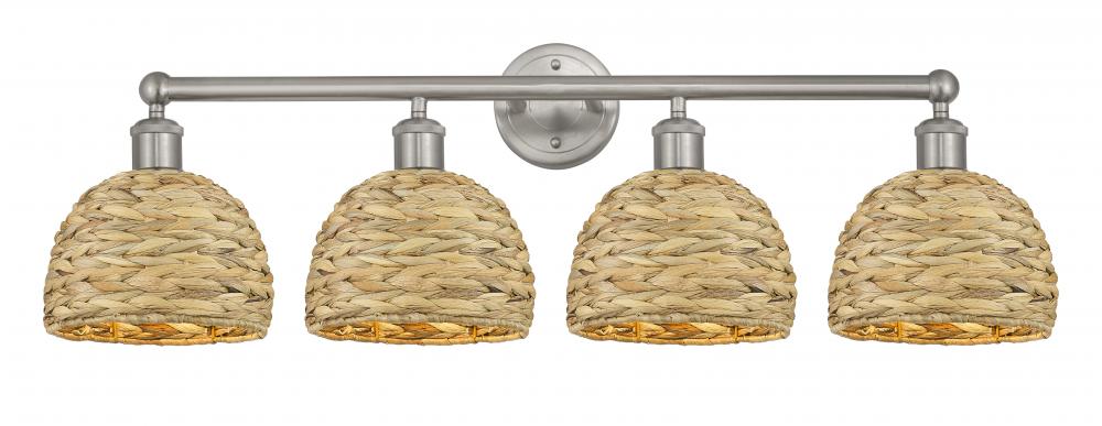 Woven Rattan - 4 Light - 35 inch - Brushed Satin Nickel - Bath Vanity Light