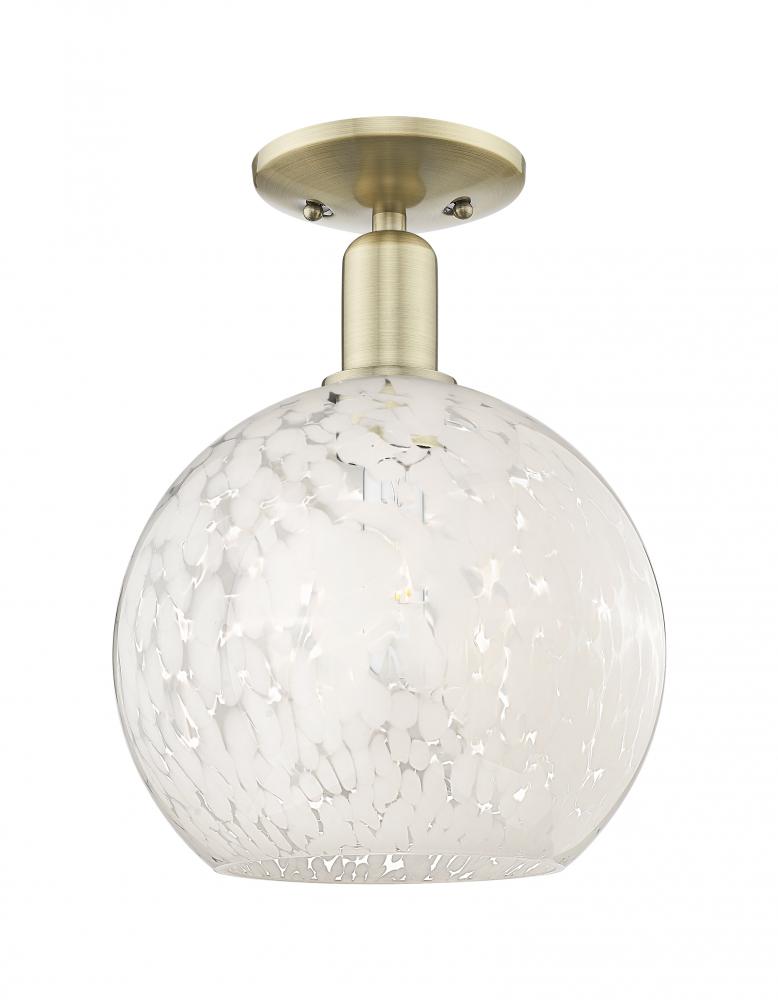 White Mouchette - 1 Light - 10 inch - Antique Brass - Semi-Flush Mount