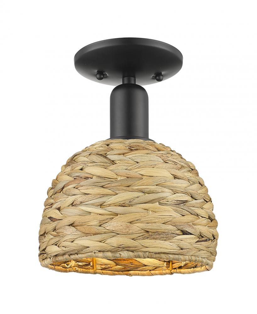 Woven Rattan - 1 Light - 8 inch - Matte Black - Semi-Flush Mount
