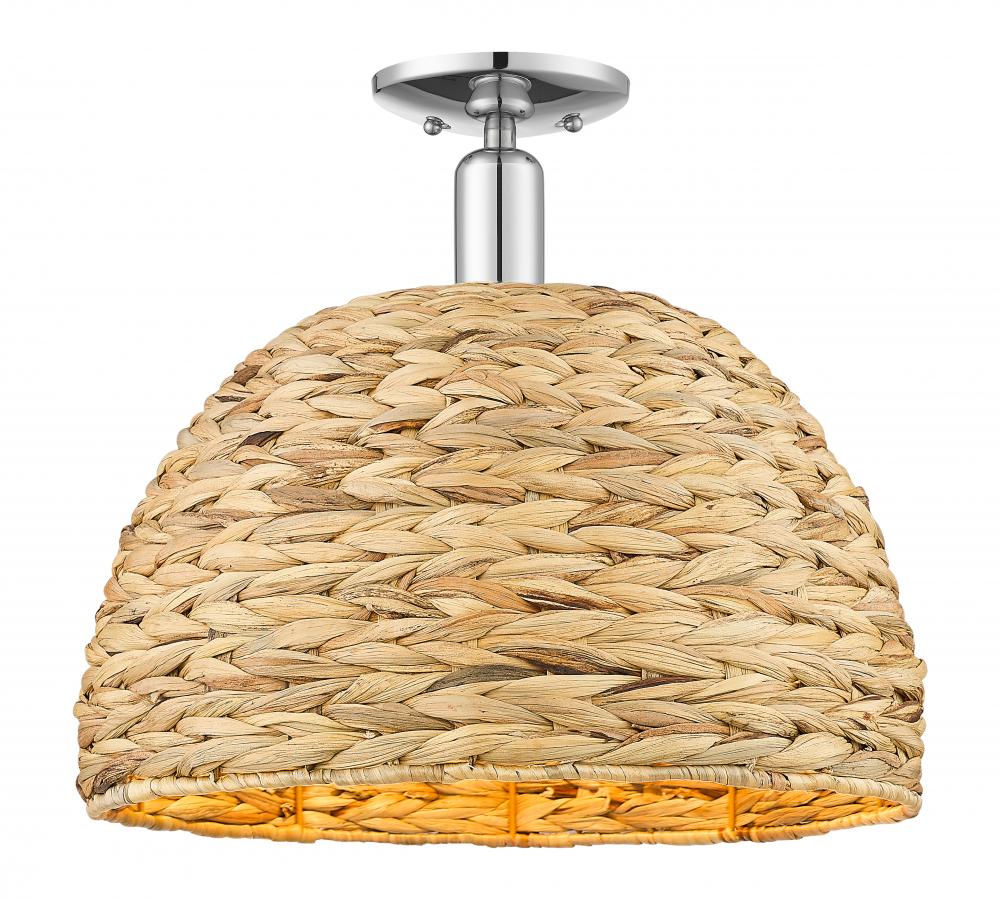 Woven Rattan - 1 Light - 16 inch - Polished Chrome - Semi-Flush Mount
