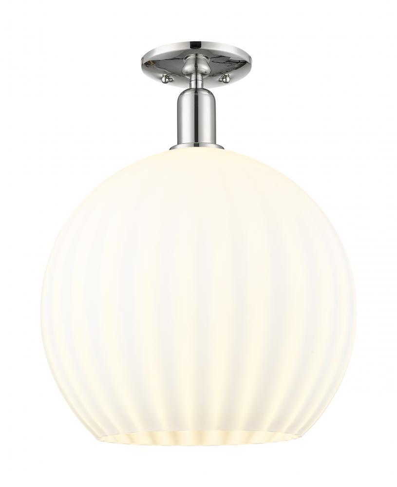 White Venetian - 1 Light - 14 inch - Polished Nickel - Semi-Flush Mount