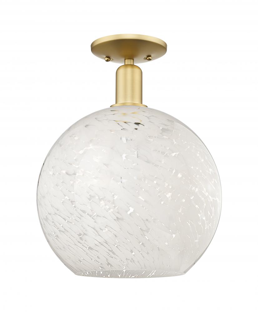 White Mouchette - 1 Light - 12 inch - Satin Gold - Semi-Flush Mount