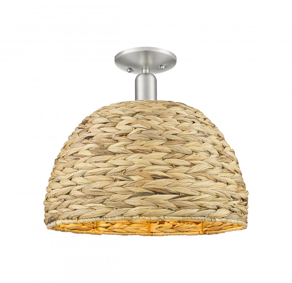 Woven Rattan - 1 Light - 16 inch - Brushed Satin Nickel - Semi-Flush Mount