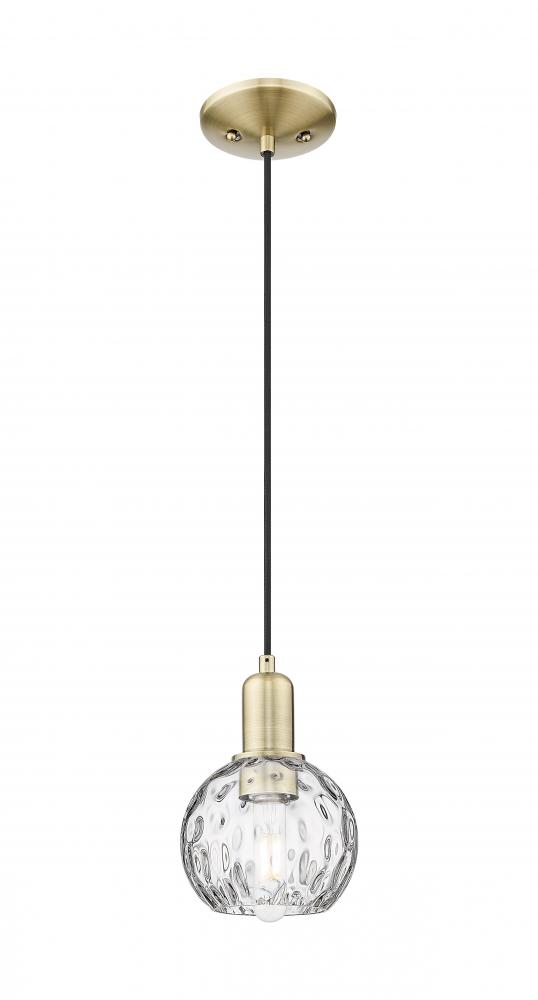 Athens Water Glass - 1 Light - 6 inch - Antique Brass - Cord hung - Mini Pendant