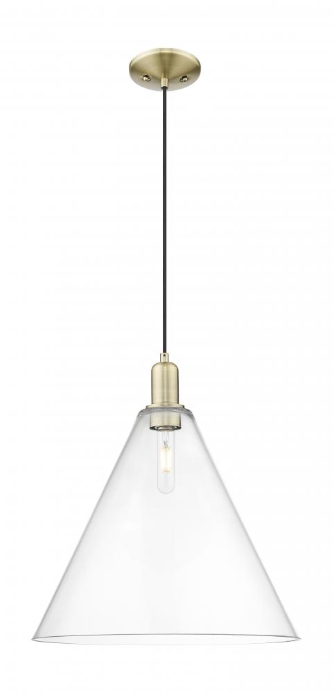 Berkshire Glass - 1 Light - 16 inch - Antique Brass - Cord hung - Mini Pendant