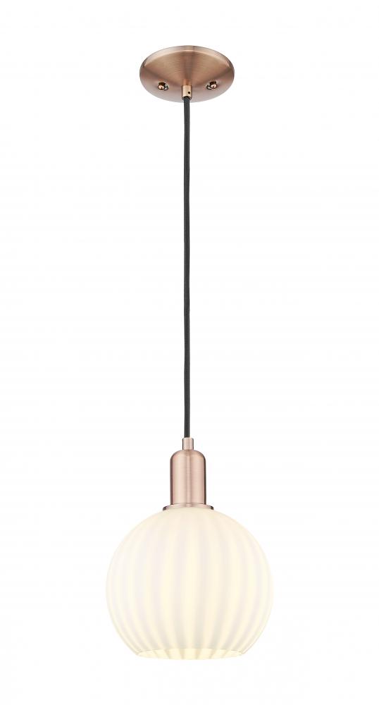 White Venetian - 1 Light - 8 inch - Antique Copper - Cord hung - Mini Pendant