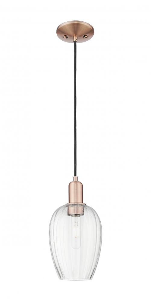 Preston Flute - 1 Light - 6 inch - Antique Copper - Cord hung - Mini Pendant