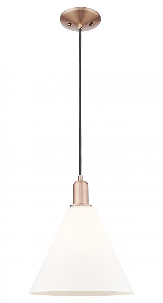 Berkshire Glass - 1 Light - 12 inch - Antique Copper - Cord hung - Mini Pendant