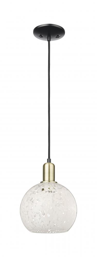 White Mouchette - 1 Light - 8 inch - Black Antique Brass - Cord hung - Mini Pendant